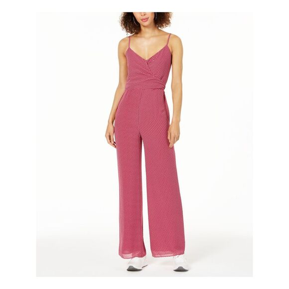MICHAEL MICHAEL KORS Pants - MICHAEL MICHAEL KORS Womens Pink Spaghetti Strap V Neck Wide Leg Jumpsuit XXS